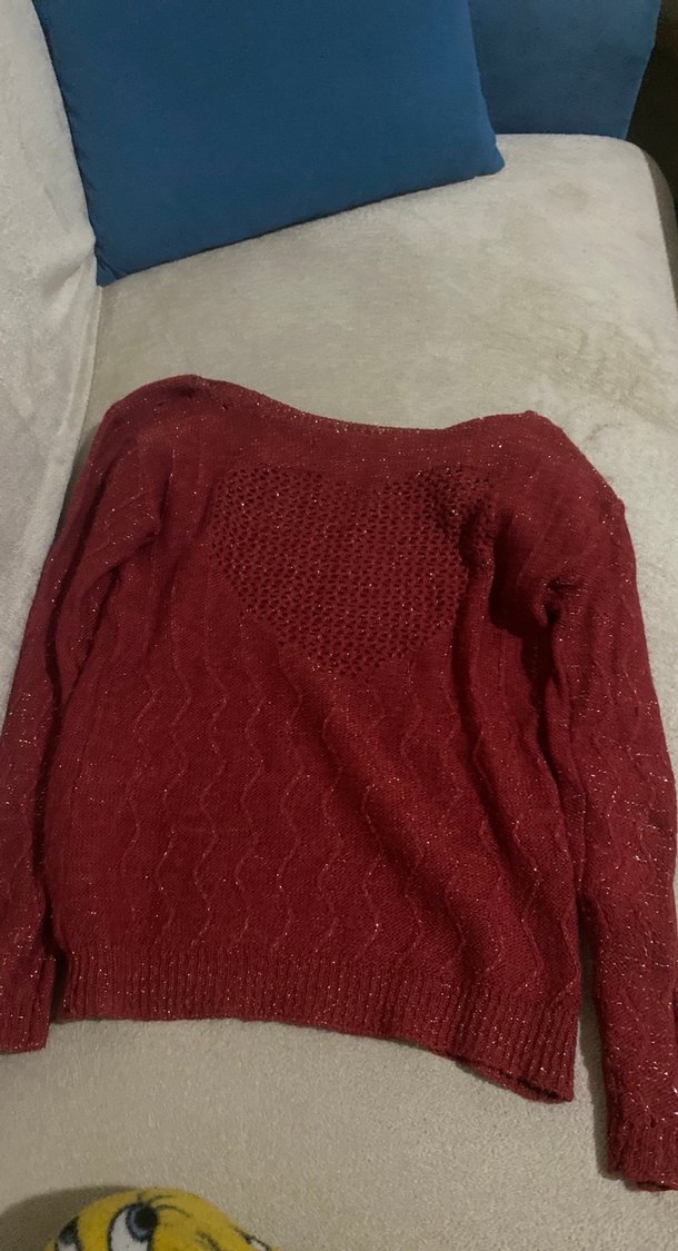 Bordo Örgü Uzun Kollu Kadın Kazak - Görsel 2