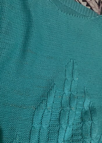 Turkuaz Bohem Örgü Kadın Kazak - Görsel 3