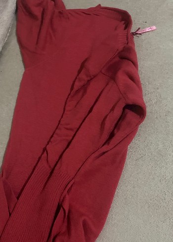 Kırmızı Örgü Kadın Midi Triko Elbise - Görsel 3