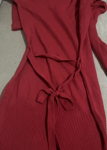 Kırmızı Örgü Kadın Midi Triko Elbise - Görsel 2