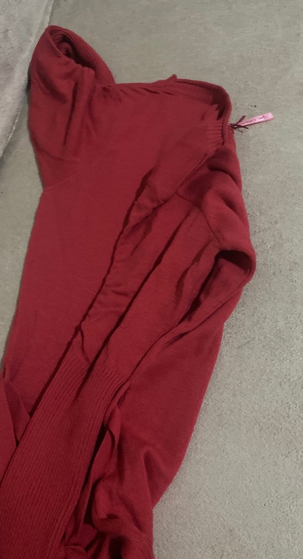 Kırmızı Örgü Kadın Midi Triko Elbise - Görsel 3