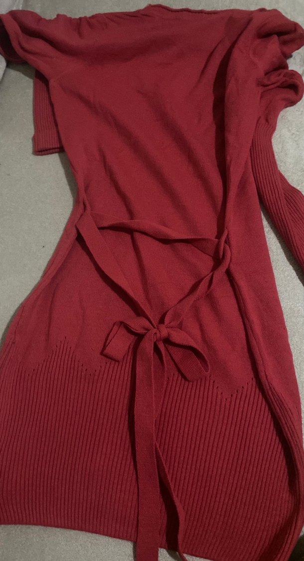 Kırmızı Örgü Kadın Midi Triko Elbise - Görsel 2