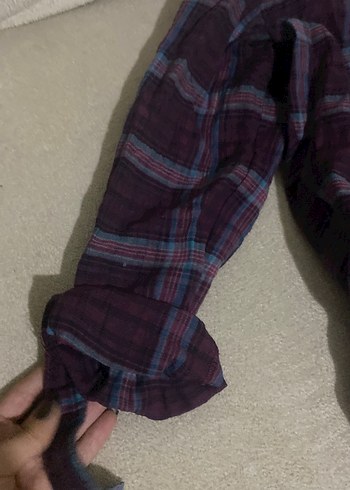 Mor Keten Kadın Gömlek, Düğmeli, Uzun Kollu - Görsel 2