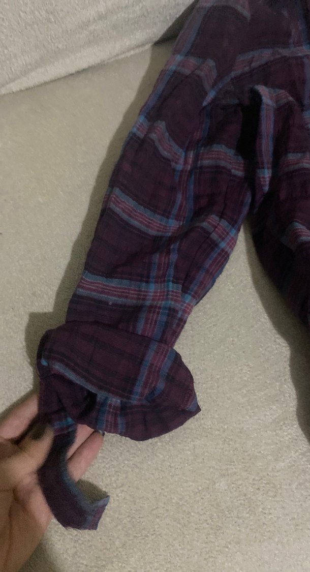 Mor Keten Kadın Gömlek, Düğmeli, Uzun Kollu - Görsel 2