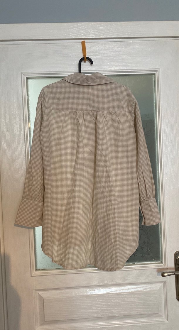 Bej Düğmeli Uzun Kollu Pamukku Gömlek - Görsel 3