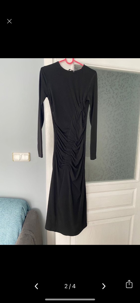Uzun Siyah Drapeli Yüksek Yakalı Elbise defacto - Görsel 2