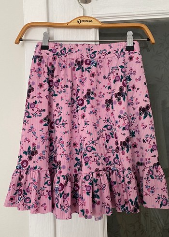 Pembe Çiçekli Fırfırlı Mini Etek milla - Görsel 2