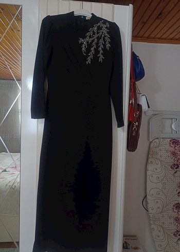 Nakışlı Siyah Gotik Uzun Abiye Elbise - Görsel 2