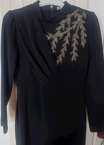 Nakışlı Siyah Gotik Uzun Abiye Elbise - Görsel 4