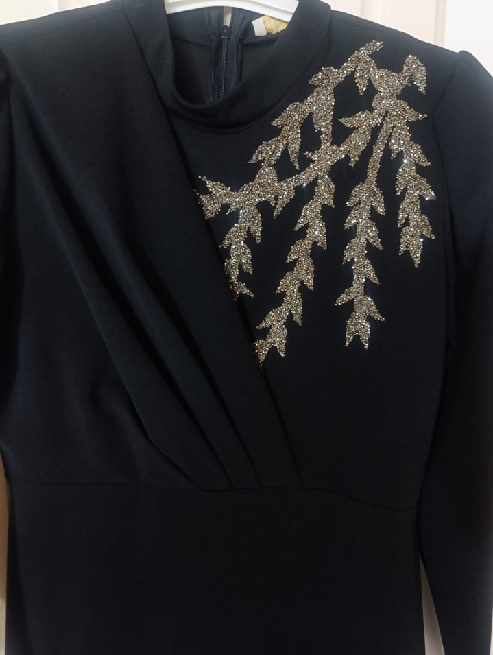 Nakışlı Siyah Gotik Uzun Abiye Elbise - Görsel 3