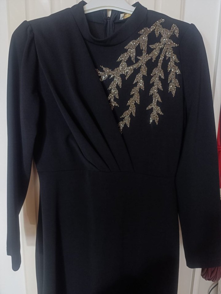 Nakışlı Siyah Gotik Uzun Abiye Elbise - Görsel 4