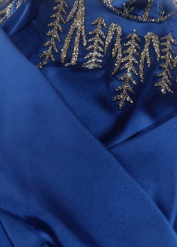 Drapeli Lacivert Uzun Abiye Elbise - Görsel 2