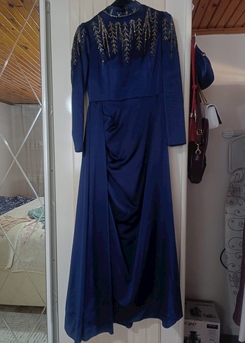 Drapeli Lacivert Uzun Abiye Elbise - Görsel 6