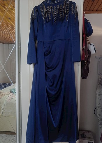 Drapeli Lacivert Uzun Abiye Elbise - Görsel 3