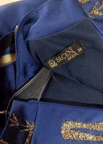 Drapeli Lacivert Uzun Abiye Elbise - Görsel 7