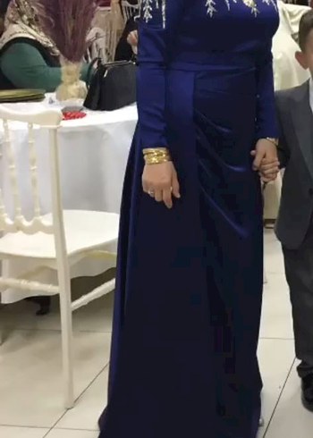 Drapeli Lacivert Uzun Abiye Elbise - Görsel 4