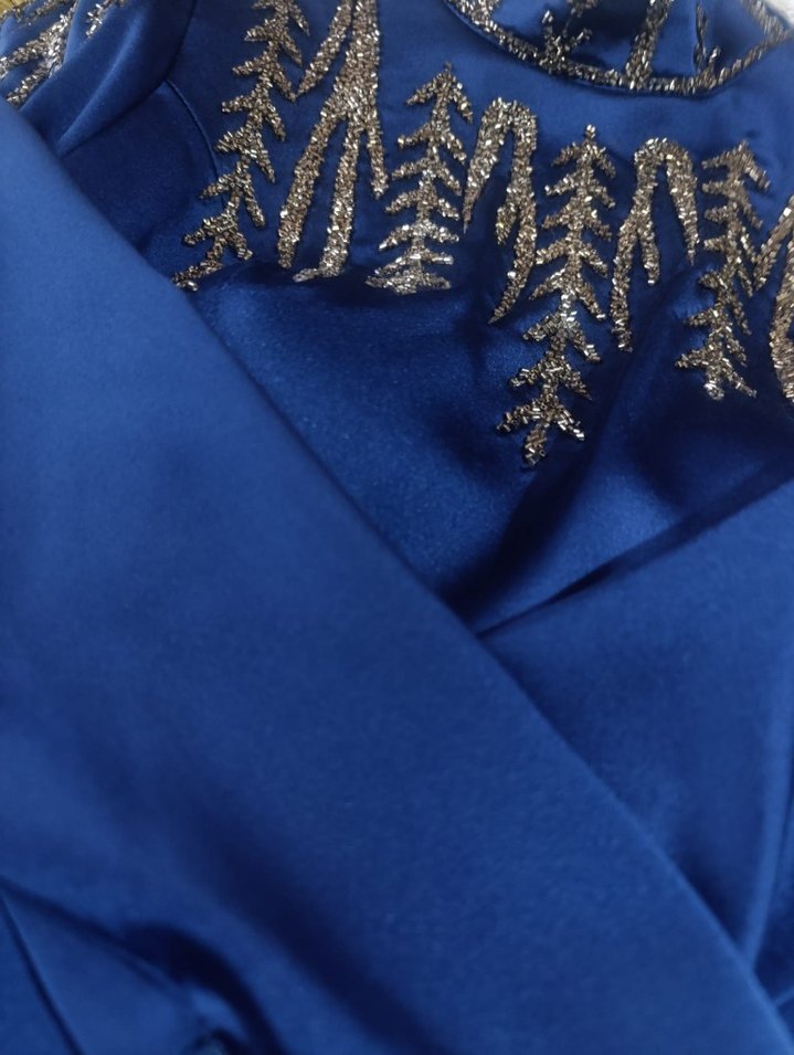 Drapeli Lacivert Uzun Abiye Elbise - Görsel 2