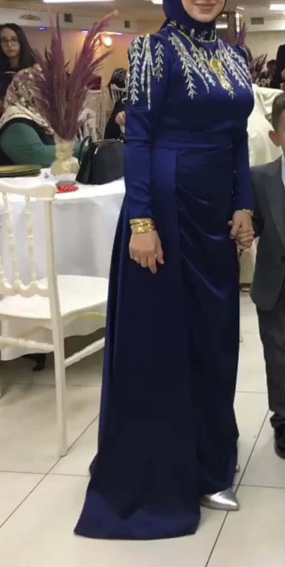 Drapeli Lacivert Uzun Abiye Elbise - Görsel 4