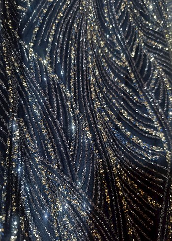 Uzun Lacivert Drapeli Kadın Abiye Elbise - Görsel 4