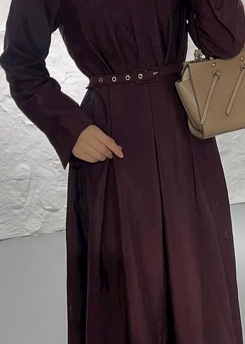 Bordo Uzun Kemerli Elbise ( bordo vişne çürüğü arası - Görsel 2