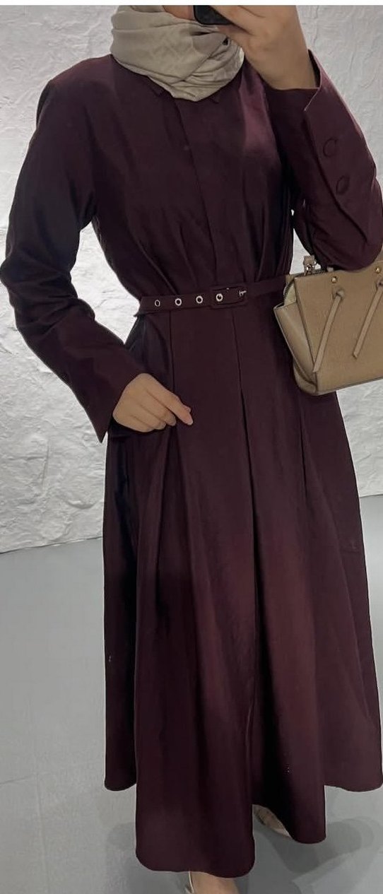 Bordo Uzun Kemerli Elbise ( bordo vişne çürüğü arası - Görsel 2