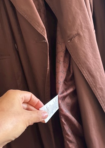 38 Beden kahverengi Renk Düğmeli Kahverengi Uzun Keten Kadın Trençkot