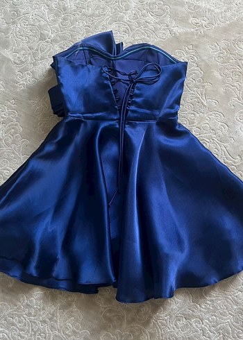 Kurdele Drapeli Straplez Mini Abiye Elbise - Görsel 3