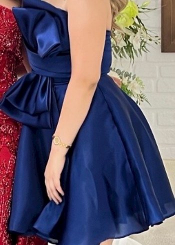 Kurdele Drapeli Straplez Mini Abiye Elbise - Görsel 4