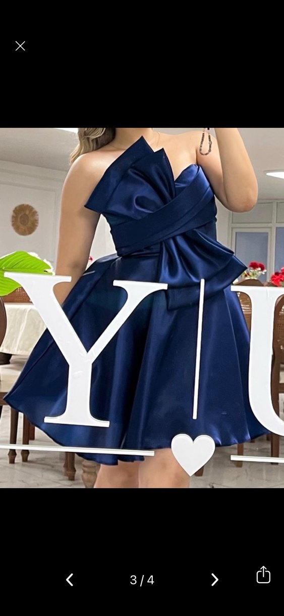 Kurdele Drapeli Straplez Mini Abiye Elbise - Görsel 2