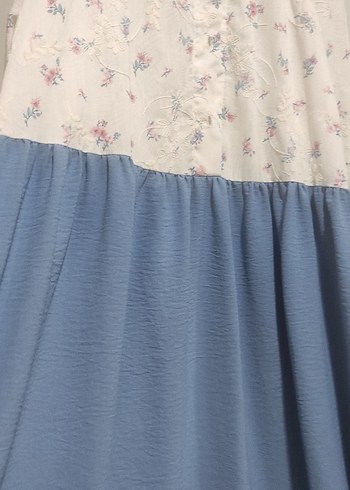 Mavi Çiçekli Bohem Uzun Kollu Elbise - Görsel 3