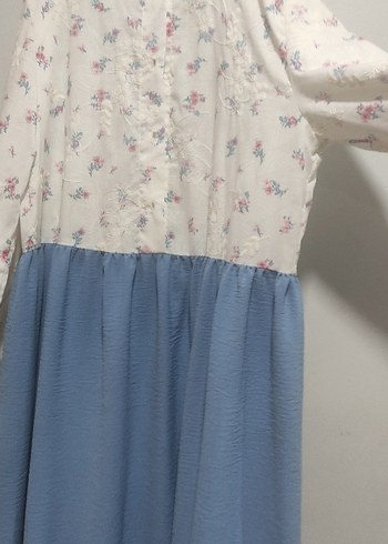 Mavi Çiçekli Bohem Uzun Kollu Elbise - Görsel 2