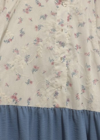 Mavi Çiçekli Bohem Uzun Kollu Elbise - Görsel 5