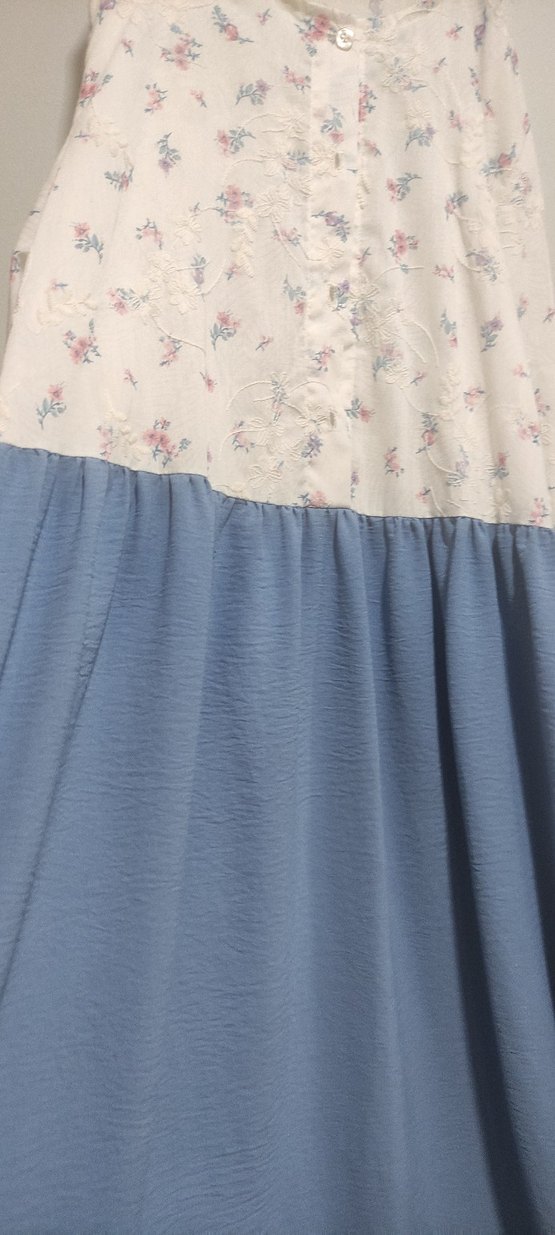 Mavi Çiçekli Bohem Uzun Kollu Elbise - Görsel 3