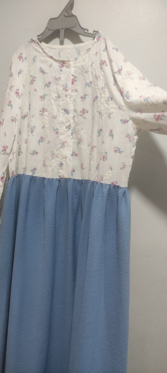 Mavi Çiçekli Bohem Uzun Kollu Elbise - Görsel 2