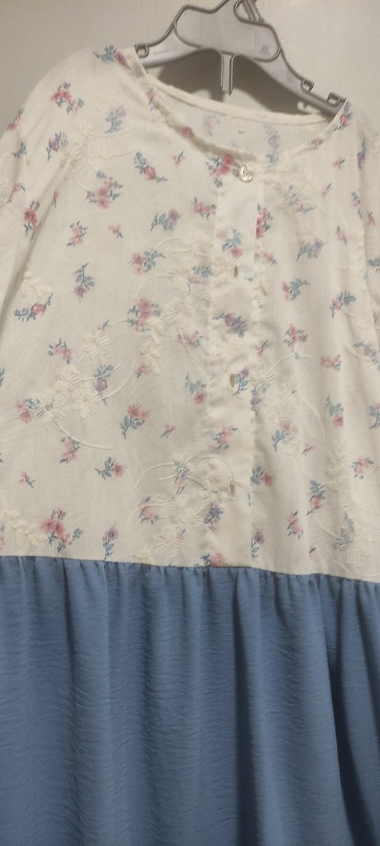 Mavi Çiçekli Bohem Uzun Kollu Elbise - Görsel 5