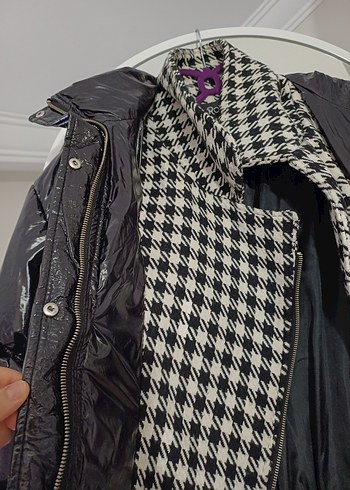 Düğmeli Siyah Ekose Midi Kadın Mont - Görsel 2