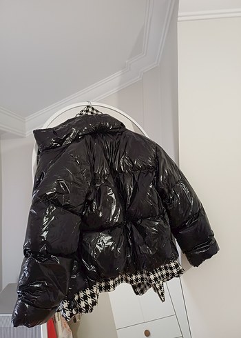 Düğmeli Siyah Ekose Midi Kadın Mont - Görsel 4