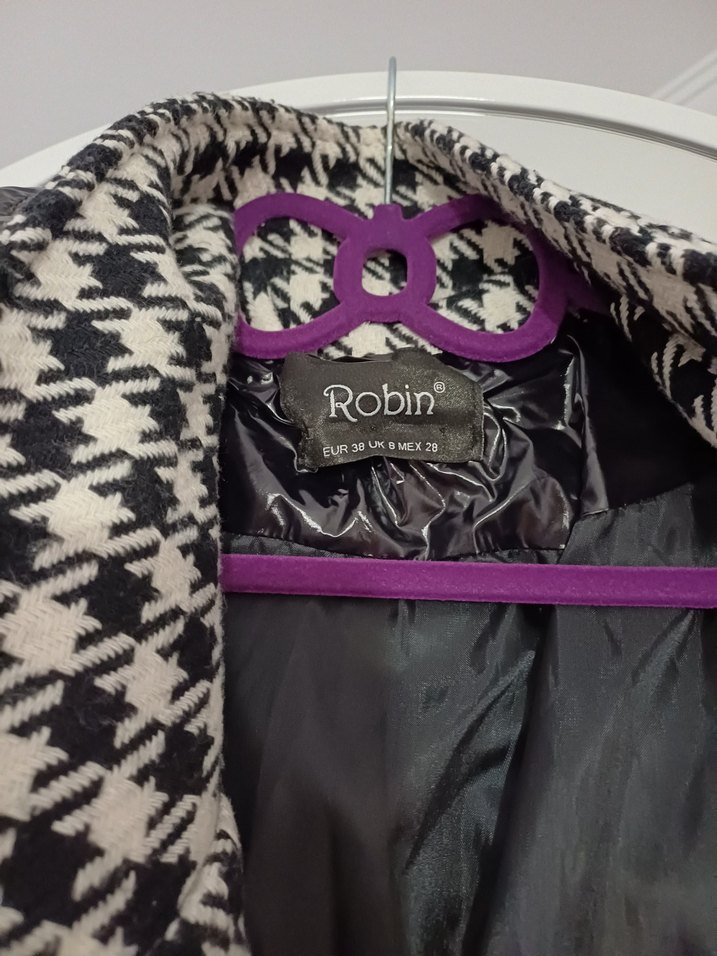 Düğmeli Siyah Ekose Midi Kadın Mont - Görsel 3