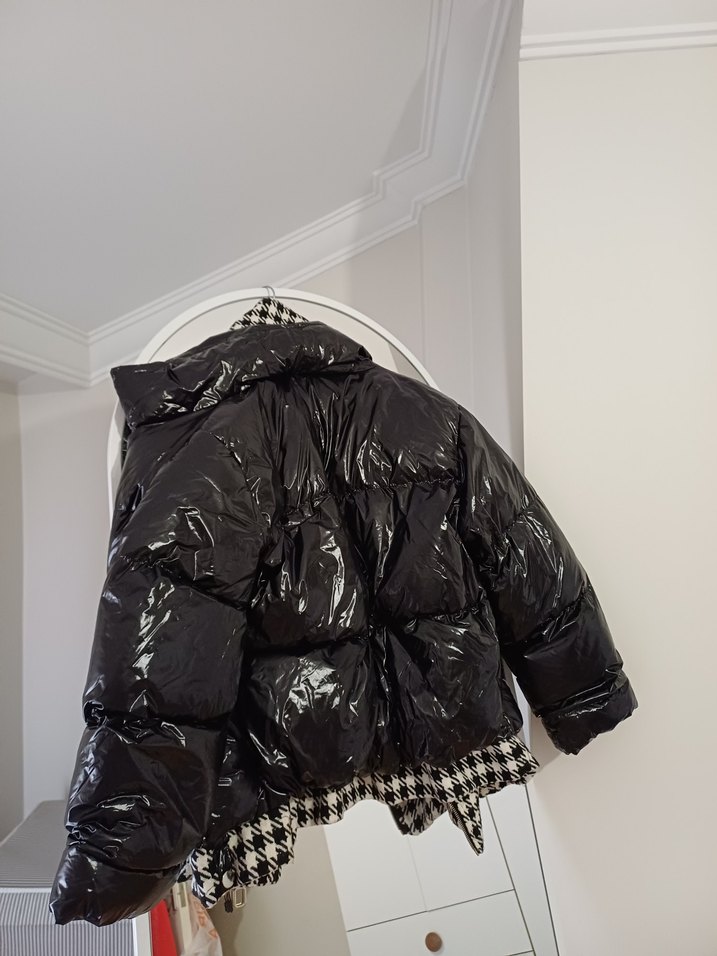 Düğmeli Siyah Ekose Midi Kadın Mont - Görsel 4