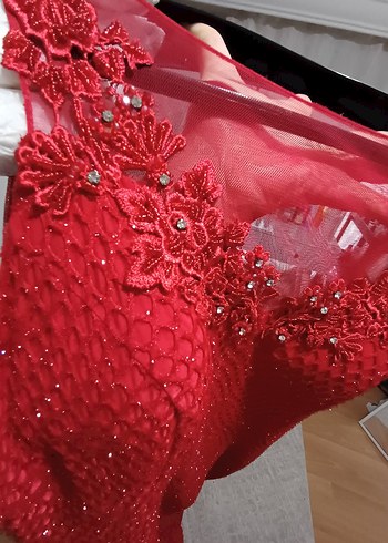 Klasik Kırmızı Uzun Abiye Elbise - Görsel 5