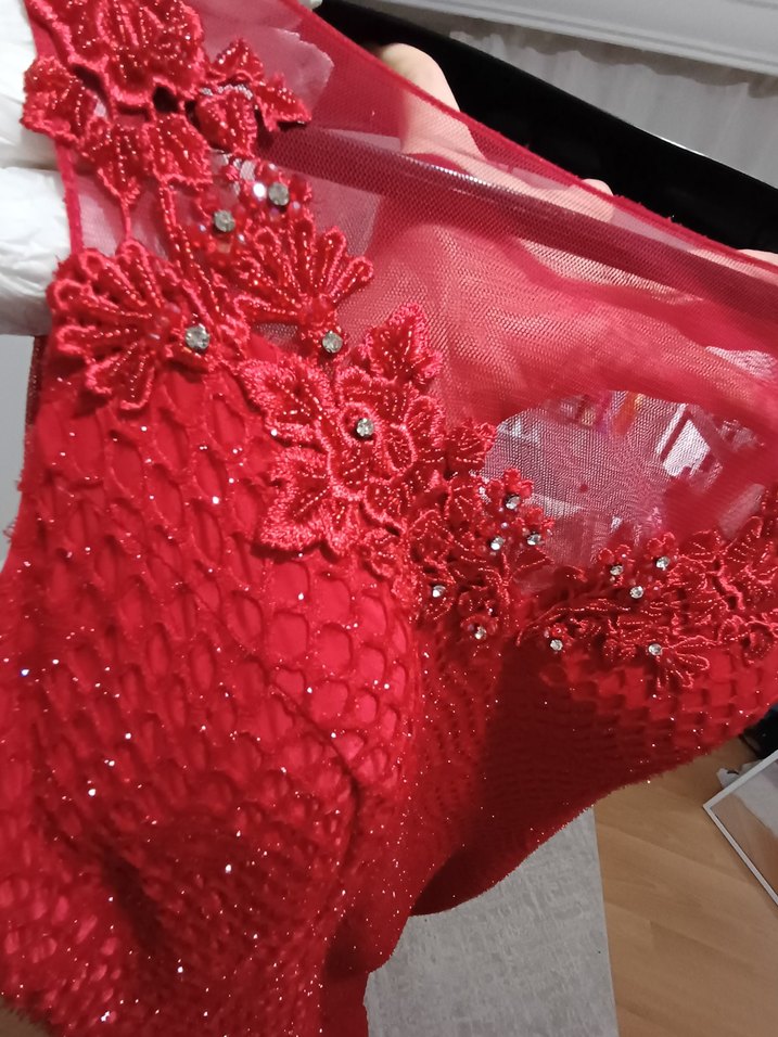 Klasik Kırmızı Uzun Abiye Elbise - Görsel 5