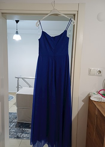 Lacivert Drapeli Uzun Abiye Elbise - Görsel 4