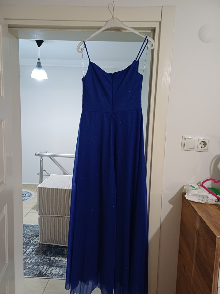 Lacivert Drapeli Uzun Abiye Elbise - Görsel 4