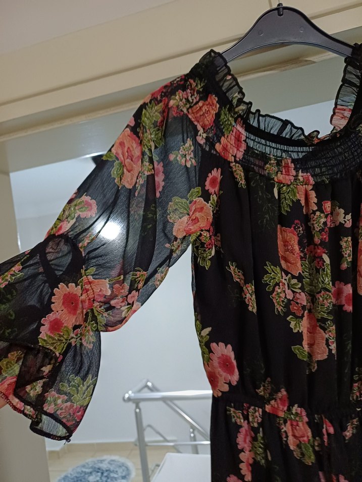 Çiçek Desenli Uzun Bohem Elbise - Görsel 4