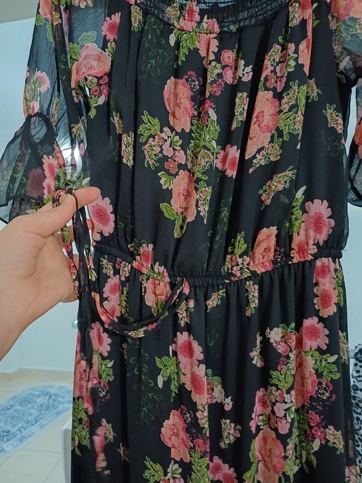 Çiçek Desenli Uzun Bohem Elbise - Görsel 3