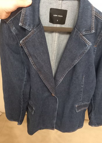 s Beden Düğmeli Lacivert Kadın Denim kot Ceket