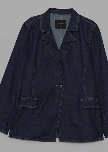 Düğmeli Lacivert Kadın Denim kot Ceket