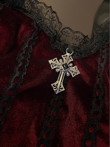 Diğer Gotik lolita bordo kadife fırfırlı askılı büstiyer