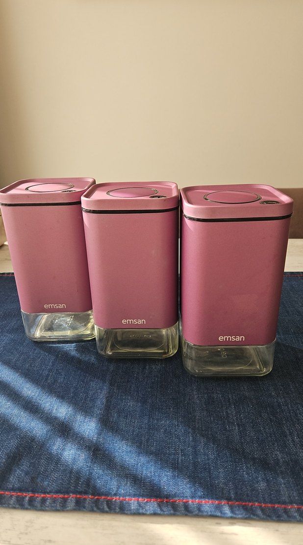 Emsan Pembe Cam Kapaklı Saklama Kabı Seti (3 x 1 lt) - Görsel 2
