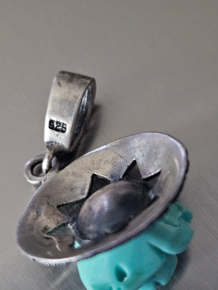 Turkuaz Çiçekli Markazit Detaylı Güüş Kolye Ucu 925 Ayar - Görsel 3